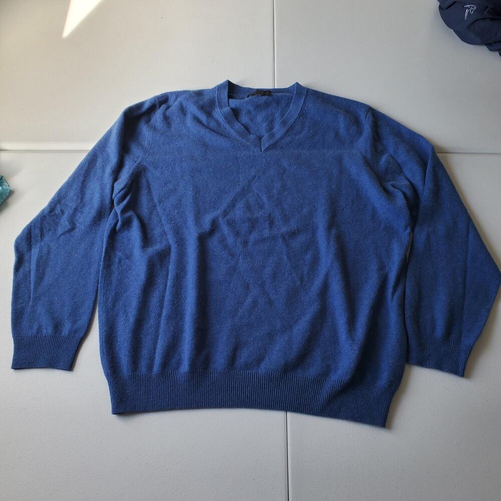John W. Nordstrom Sweater Mens Large Blue 100% Cashmere V Neck Knit Pullover